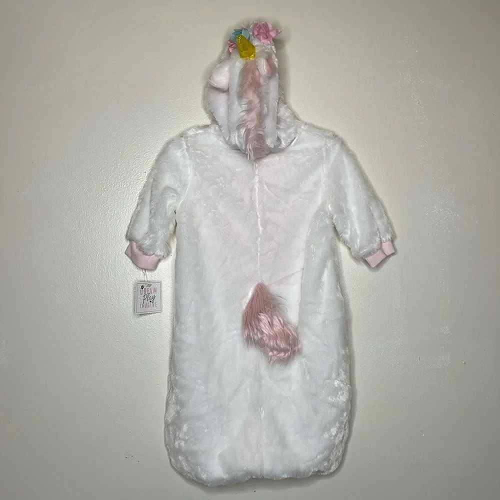 DREAM PLAY IMAGINE Halloween Costume Plush Unicorn One Piece Pink & White 3-6M